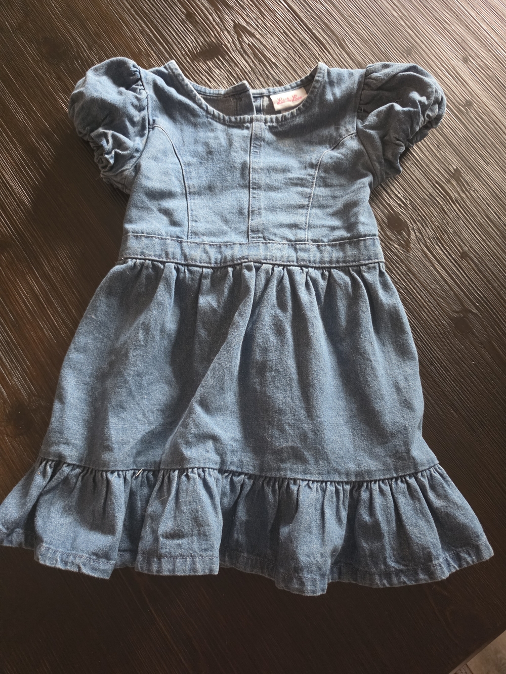 Little Lass Light Blue Puff-Sleeve Ruffled Hem Dress